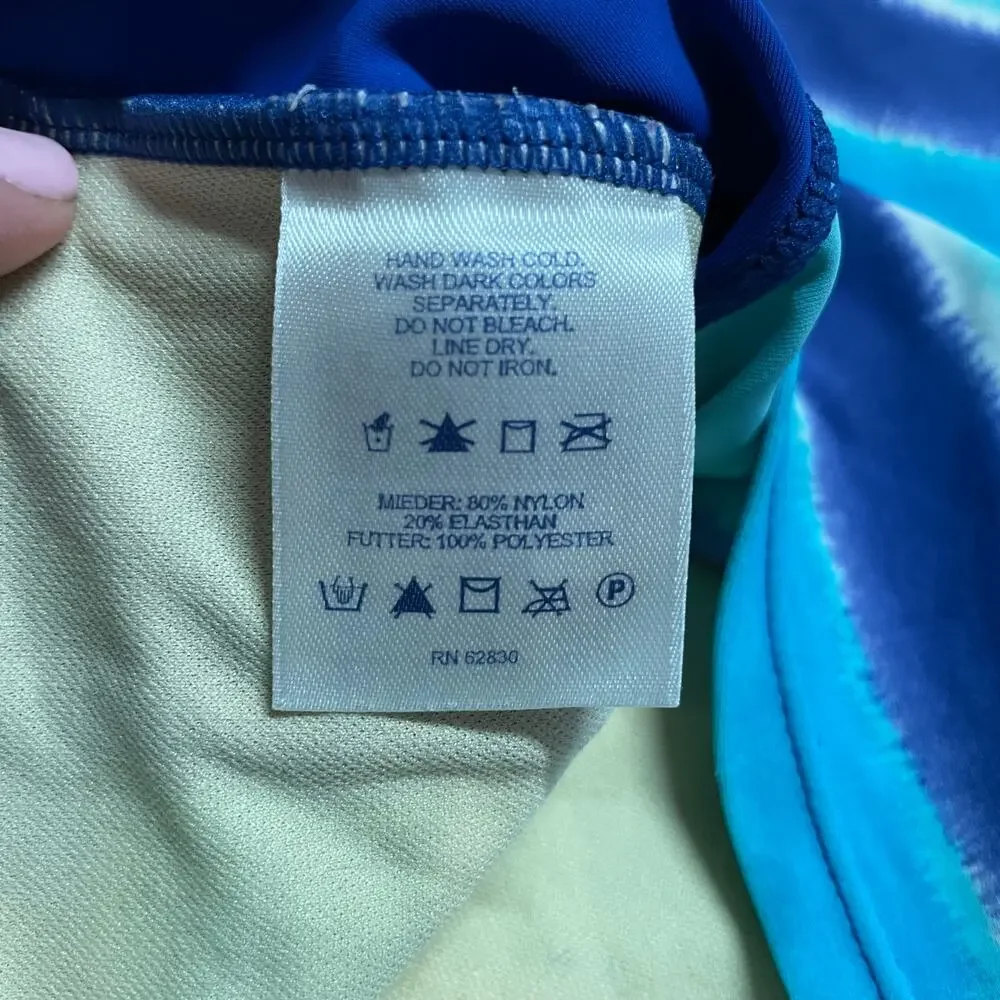 Lands End Blue Teal Girls Short Sleeve Rash Guard Size 4/Small Striped